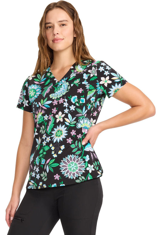 Bohemian Bloom Med Couture Print V Neck Scrub Top MC632 BHBL - Scrubs Select