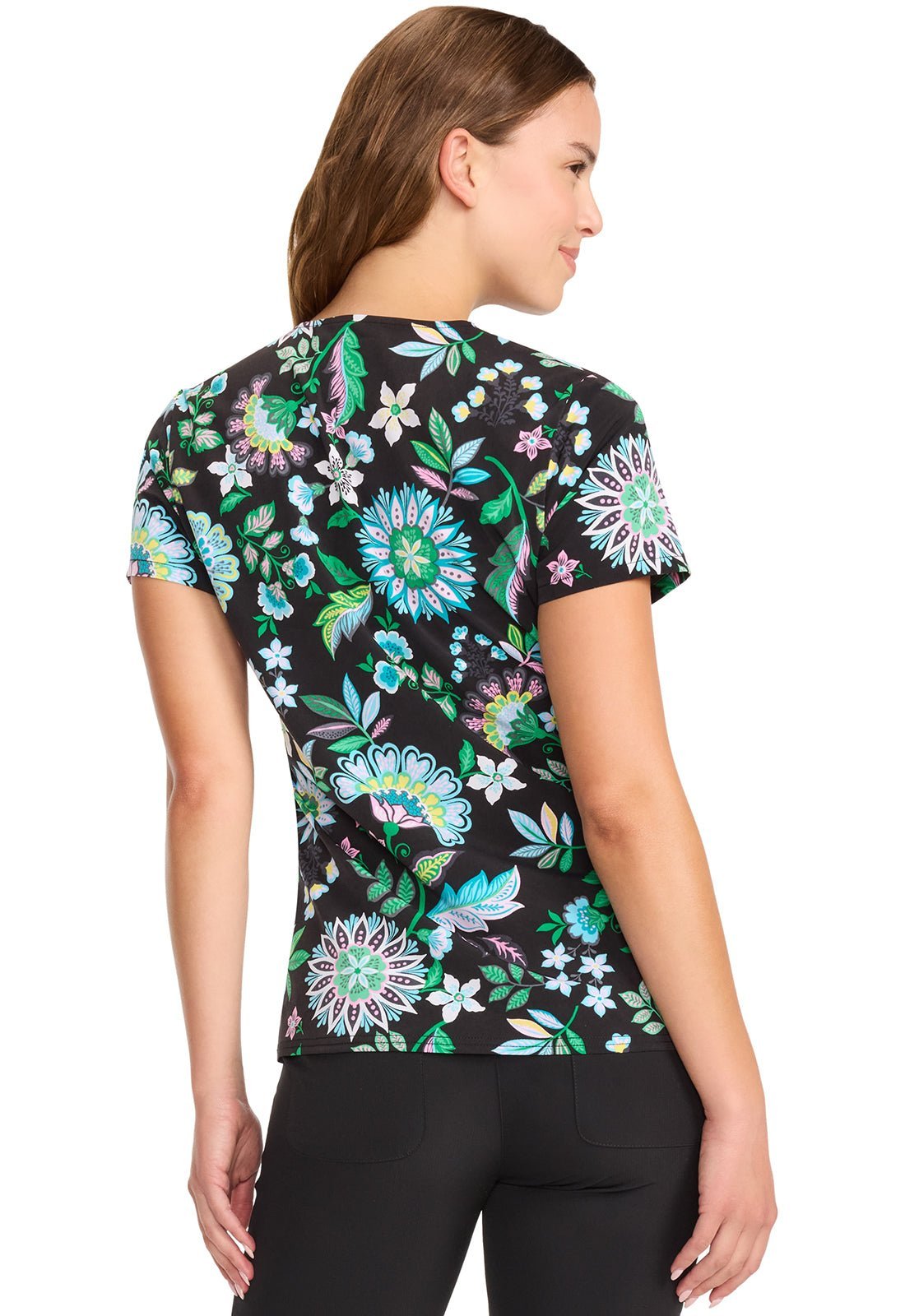 Bohemian Bloom Med Couture Print V Neck Scrub Top MC632 BHBL - Scrubs Select