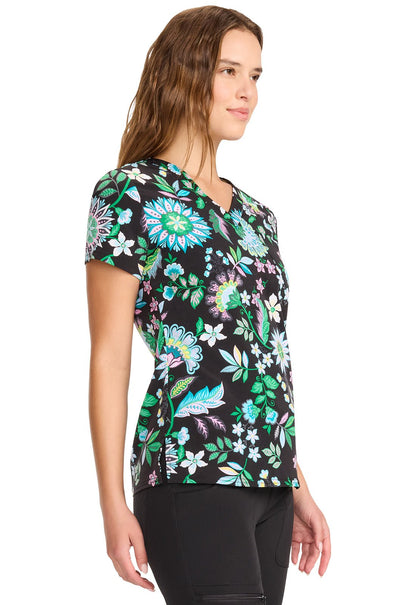 Bohemian Bloom Med Couture Print V Neck Scrub Top MC632 BHBL - Scrubs Select