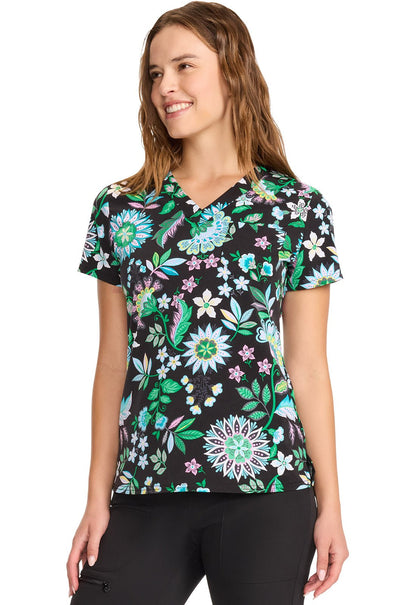 Bohemian Bloom Med Couture Print V Neck Scrub Top MC632 BHBL - Scrubs Select