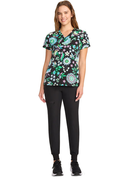 Bohemian Bloom Med Couture Print V Neck Scrub Top MC632 BHBL - Scrubs Select