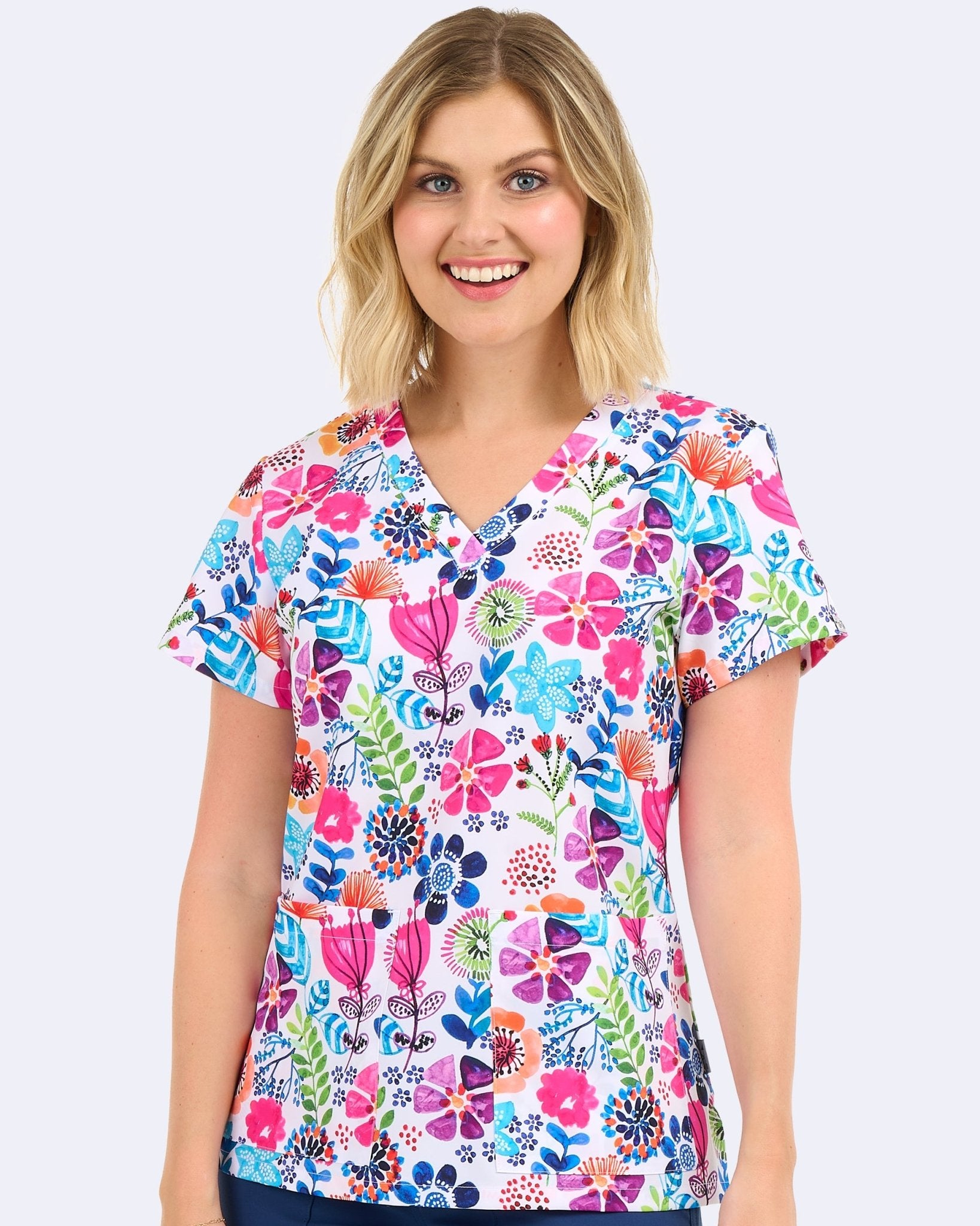 Botanical Blitz Zavate Floral Print Scrub V Neck Top 1054 BNBZ - Scrubs Select