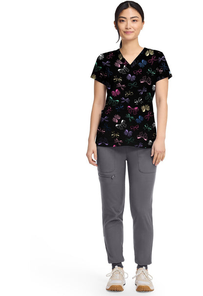 Bow Mania Med Couture Print V Neck Scrub Top MC8564 BWMA - Scrubs Select