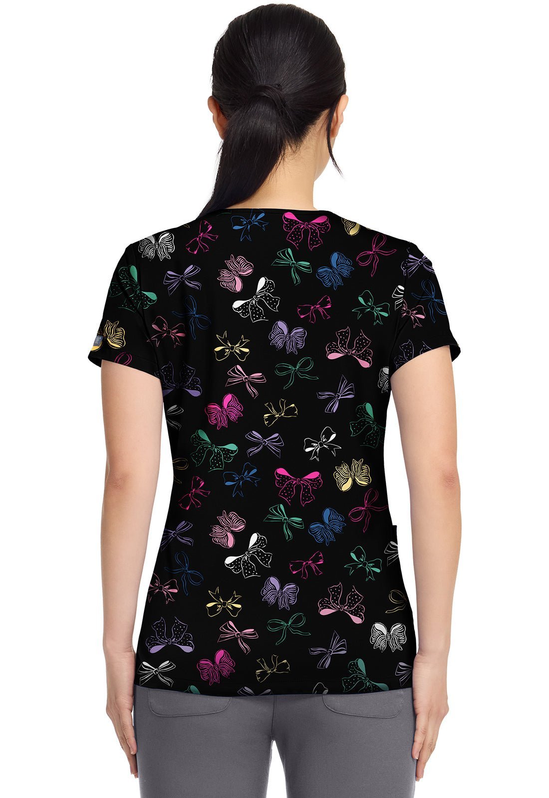 Bow Mania Med Couture Print V Neck Scrub Top MC8564 BWMA - Scrubs Select