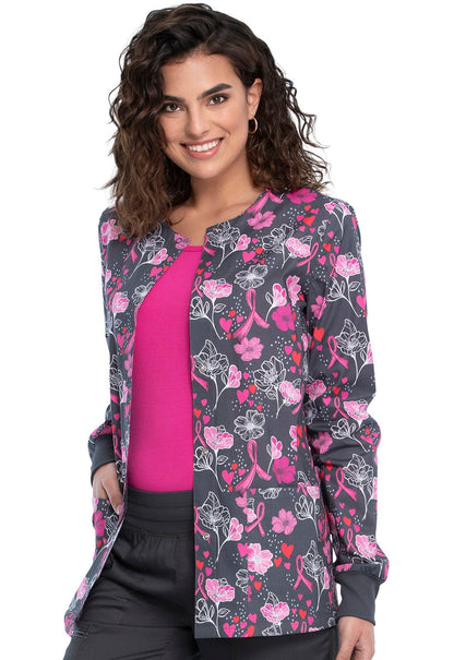 Breast Cancer Awareness Cherokee Print Warm Up Scrub Jacket CK301 LOFA - Scrubs Select