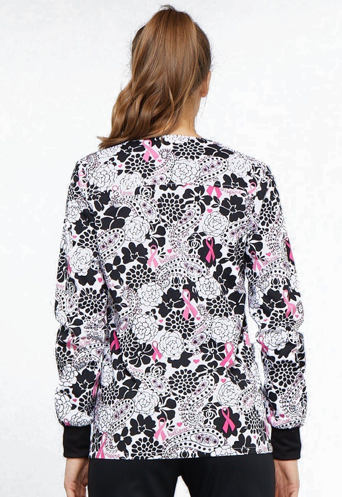 Breast Cancer Awareness Cherokee Print Warm Up Scrub Jacket CK301 PYLV - Scrubs Select