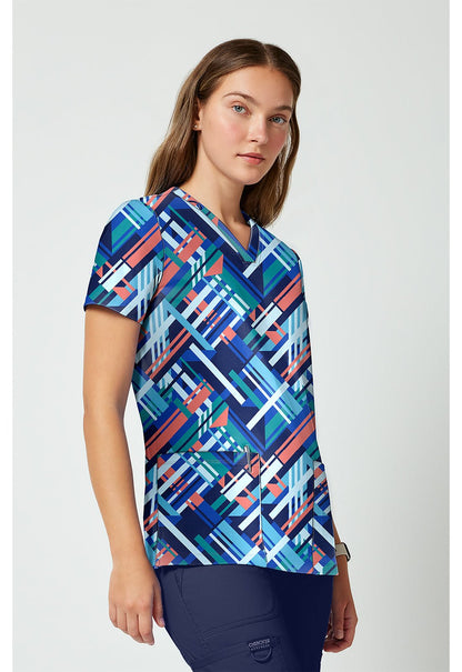 Bright Geo Cherokee Achieve Scrubs V Neck Top CK00010 BRGO - Scrubs Select