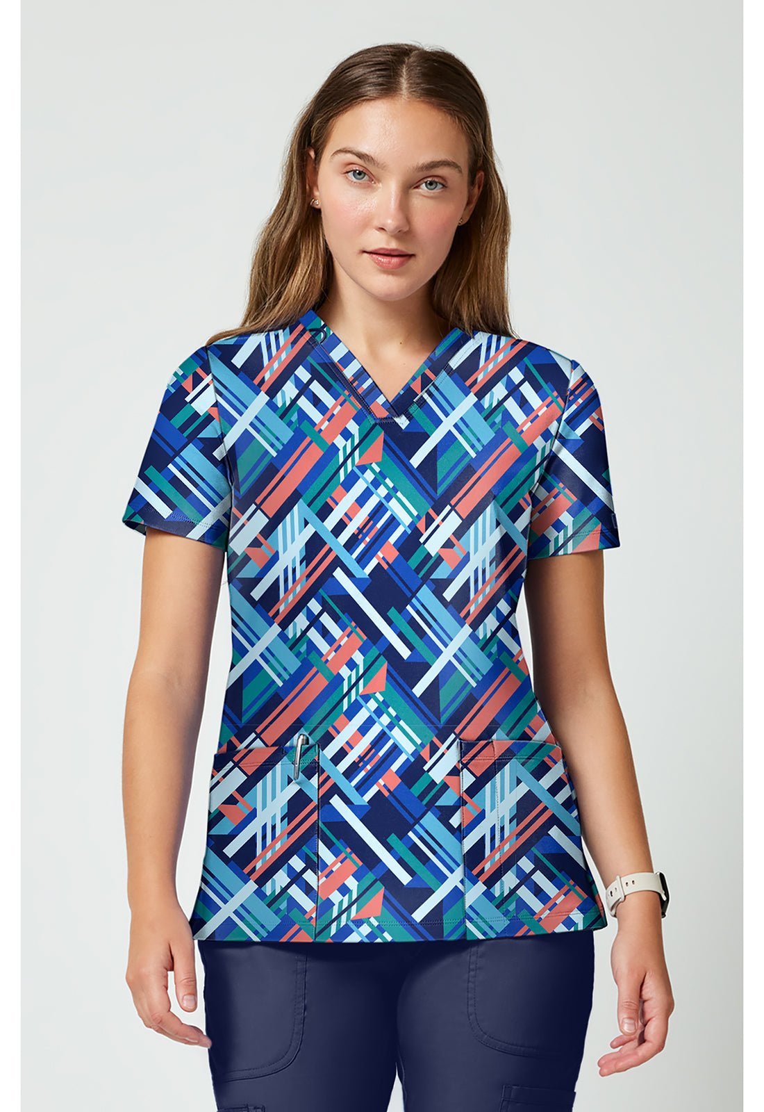 Bright Geo Cherokee Achieve Scrubs V Neck Top CK00010 BRGO - Scrubs Select