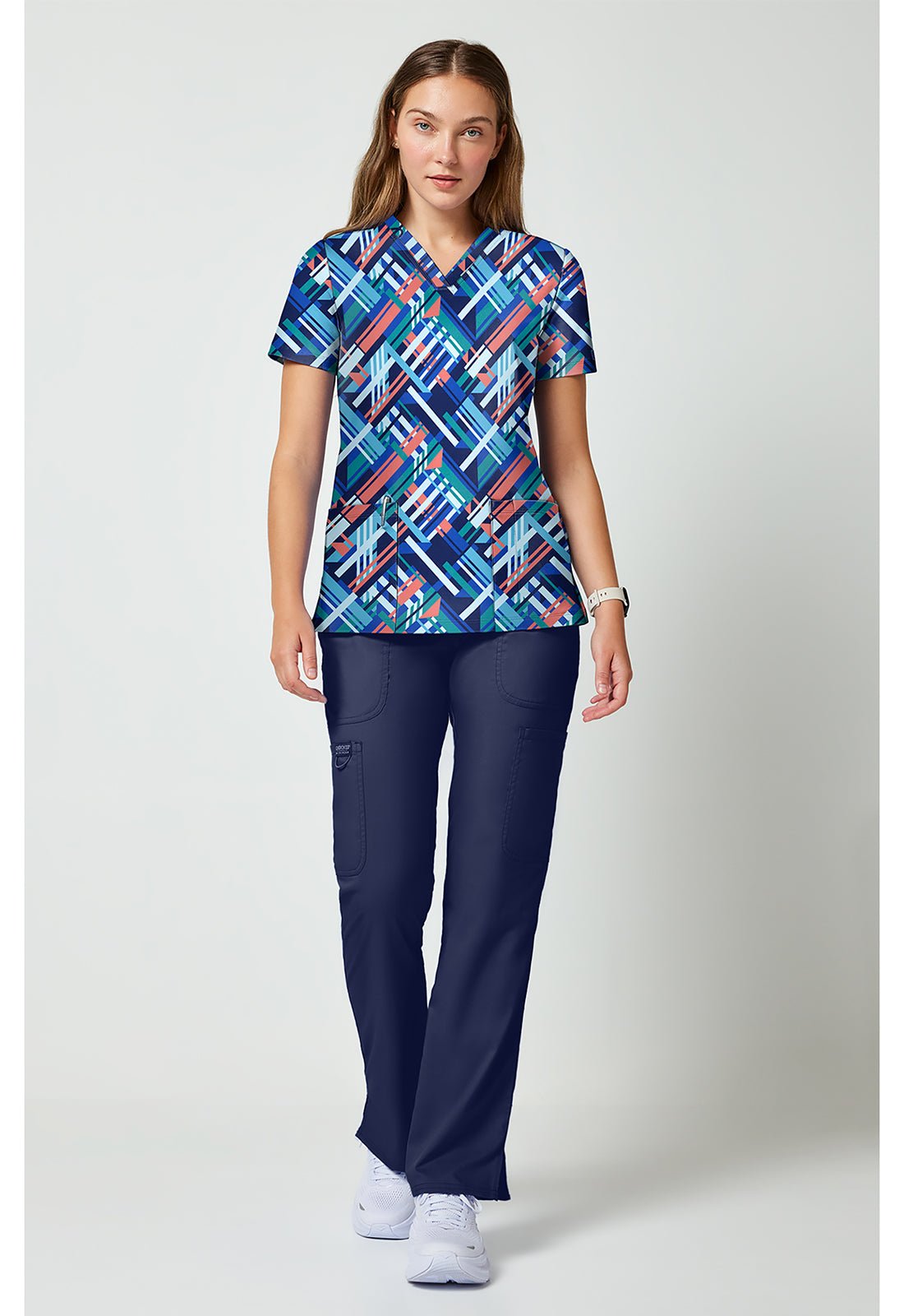 Bright Geo Cherokee Achieve Scrubs V Neck Top CK00010 BRGO - Scrubs Select