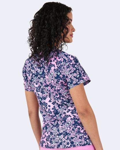 Bubblegum Blossoms Zavate Print Scrub V Neck Top 1054 BGMB - Scrubs Select
