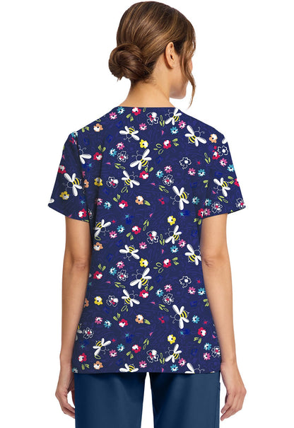 Bumble Bee Bloom Cherokee Print Panda V Neck Scrub Top CK856 BMBE - Scrubs Select