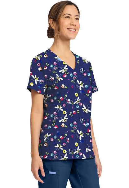 Bumble Bee Bloom Cherokee Print Panda V Neck Scrub Top CK856 BMBE - Scrubs Select