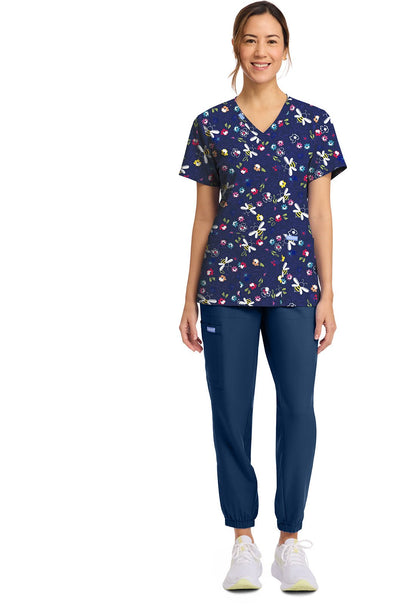 Bumble Bee Bloom Cherokee Print Panda V Neck Scrub Top CK856 BMBE - Scrubs Select