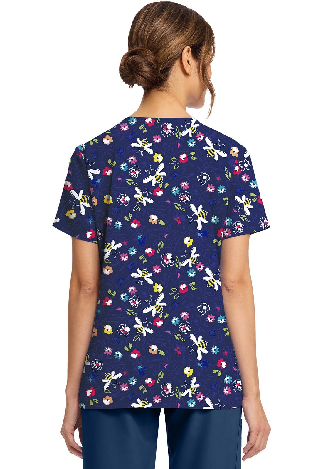 Bumble Bee Bloom Cherokee Print V Neck Scrub Top CK856 BMBE - Scrubs Select