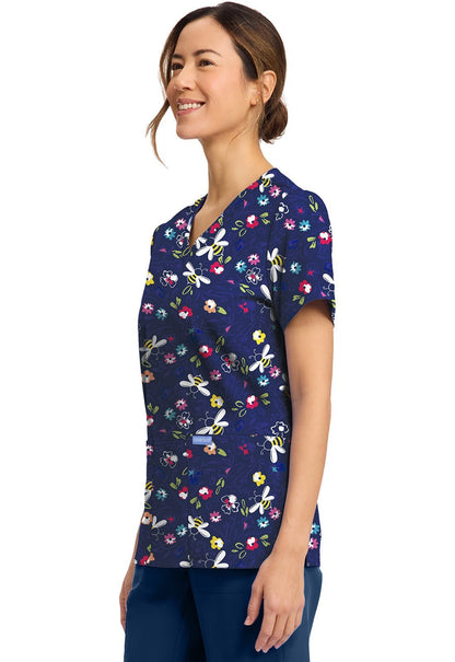 Bumble Bee Bloom Cherokee Print V Neck Scrub Top CK856 BMBE - Scrubs Select