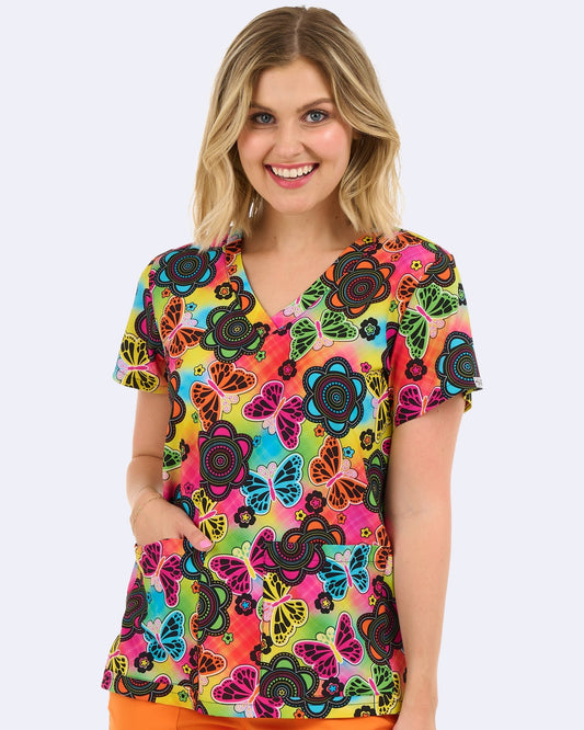Butterfly Bloom Zavate Print Scrub V Neck Top 1054 BFBL - Scrubs Select