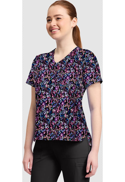 Butterfly Confetti Cherokee Print V Neck Scrub Top CK857 BTCN - Scrubs Select