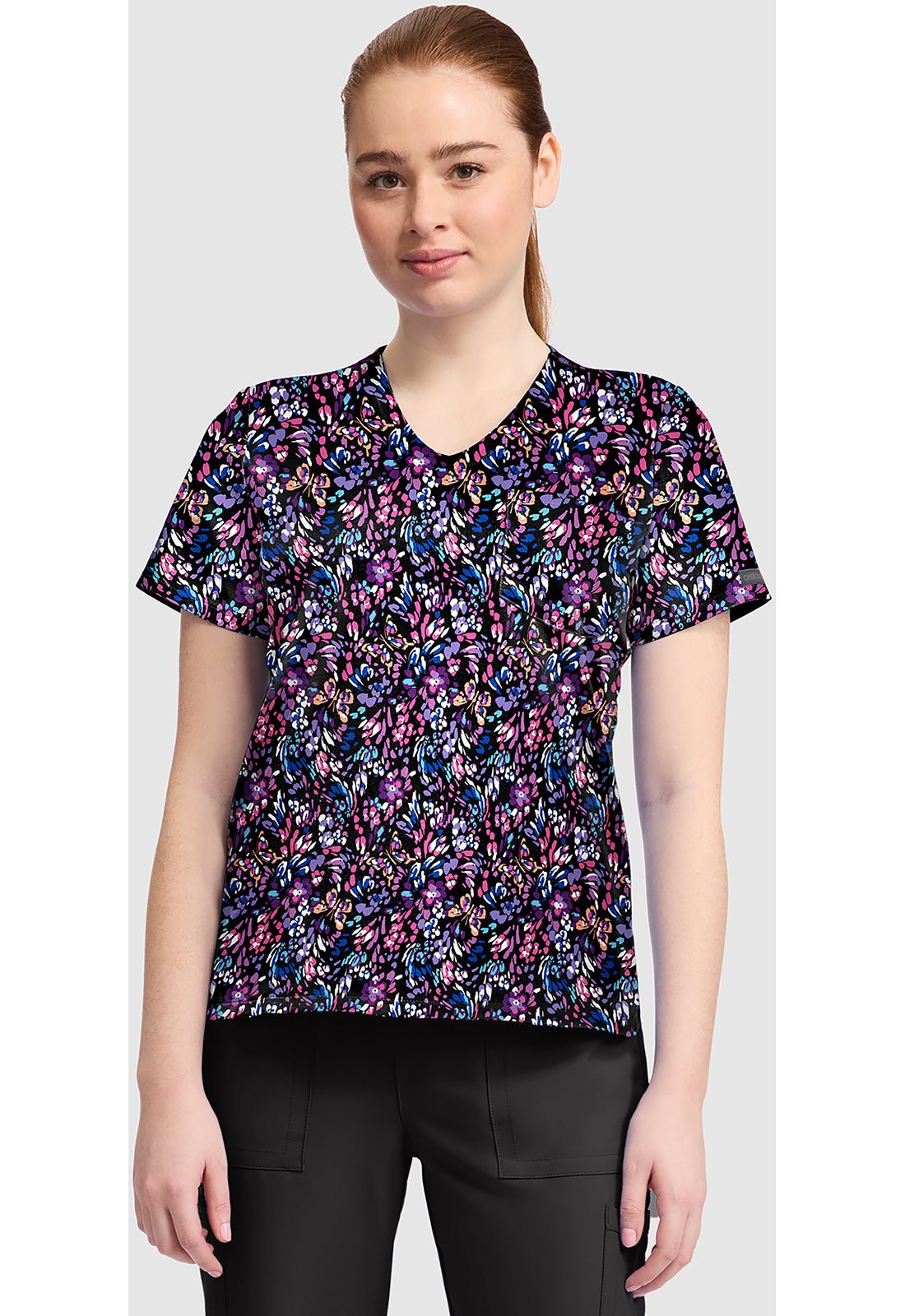 Butterfly Confetti Cherokee Print V Neck Scrub Top CK857 BTCN - Scrubs Select