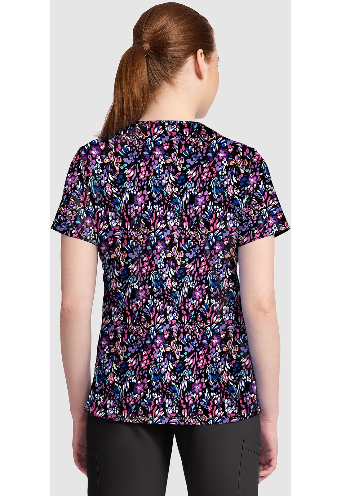 Butterfly Confetti Cherokee Print V Neck Scrub Top CK857 BTCN - Scrubs Select