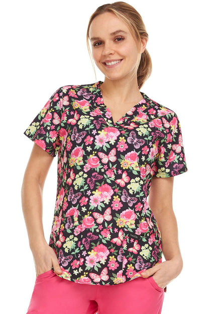 Butterfly Floral Medichic Print V Neck Scrub Top MC4512 - 61 - Scrubs Select