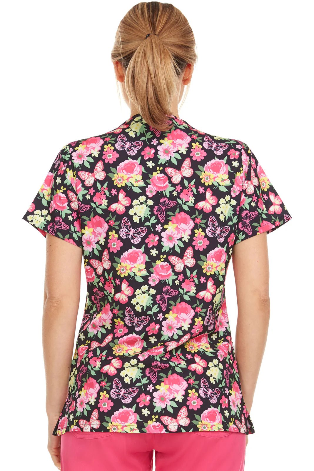 Butterfly Floral Medichic Print V Neck Scrub Top MC4512 - 61 - Scrubs Select