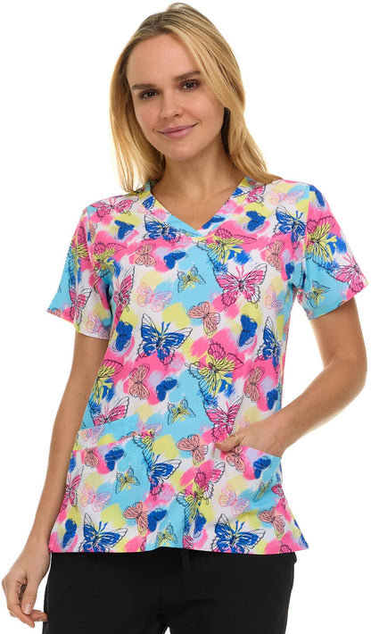 Butterfly Rush Medichic Print V Neck Scrub Top 4513 - 76 - Scrubs Select