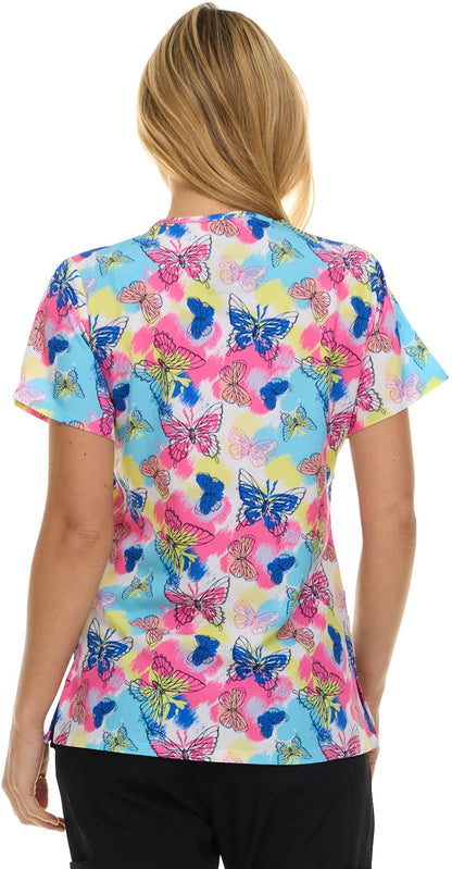 Butterfly Rush Medichic Print V Neck Scrub Top 4513 - 76 - Scrubs Select