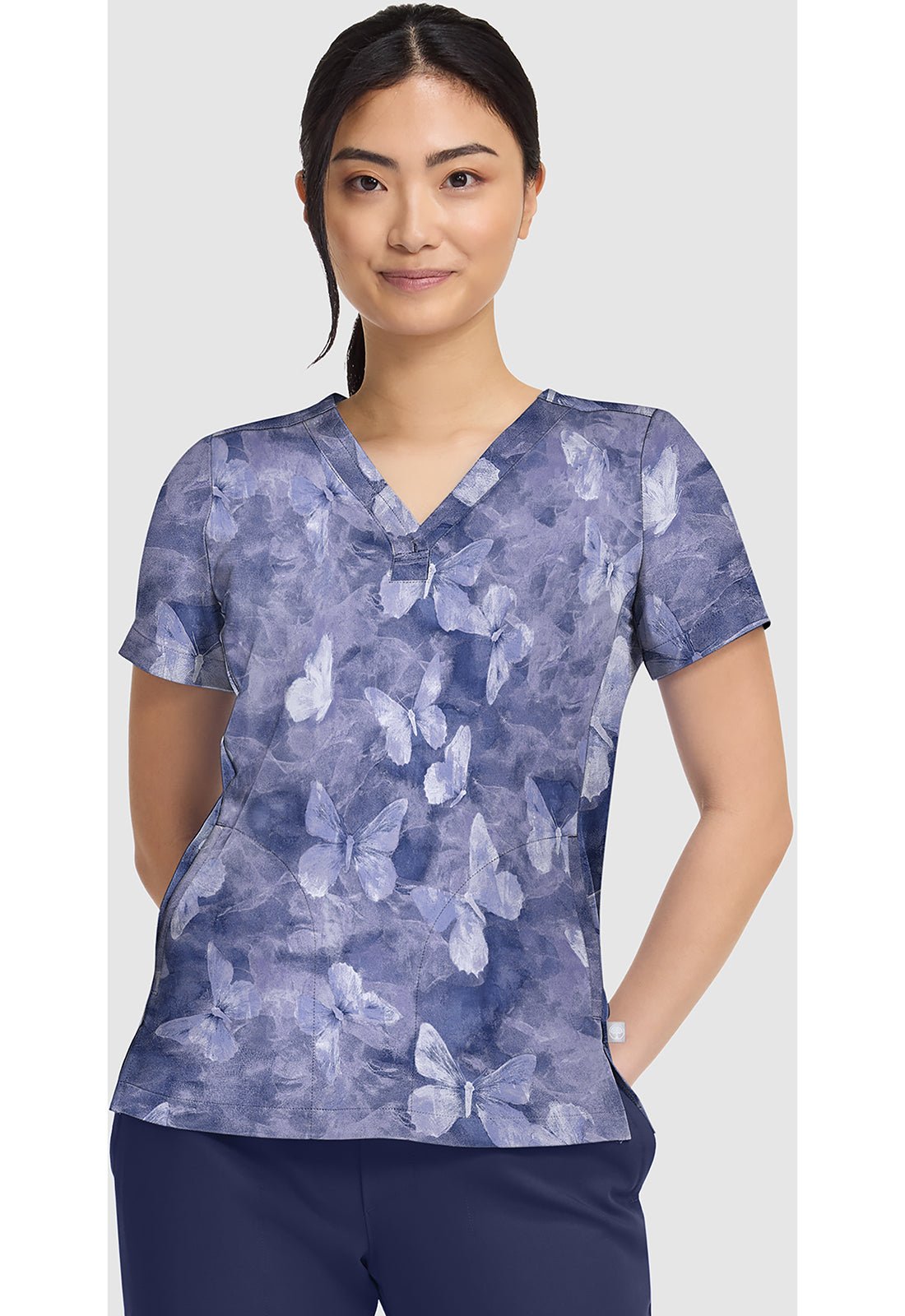 Butterfly Spirit Healing Hands Quest Scrubs Briana Print V Neck Top HH906 BSRT - Scrubs Select
