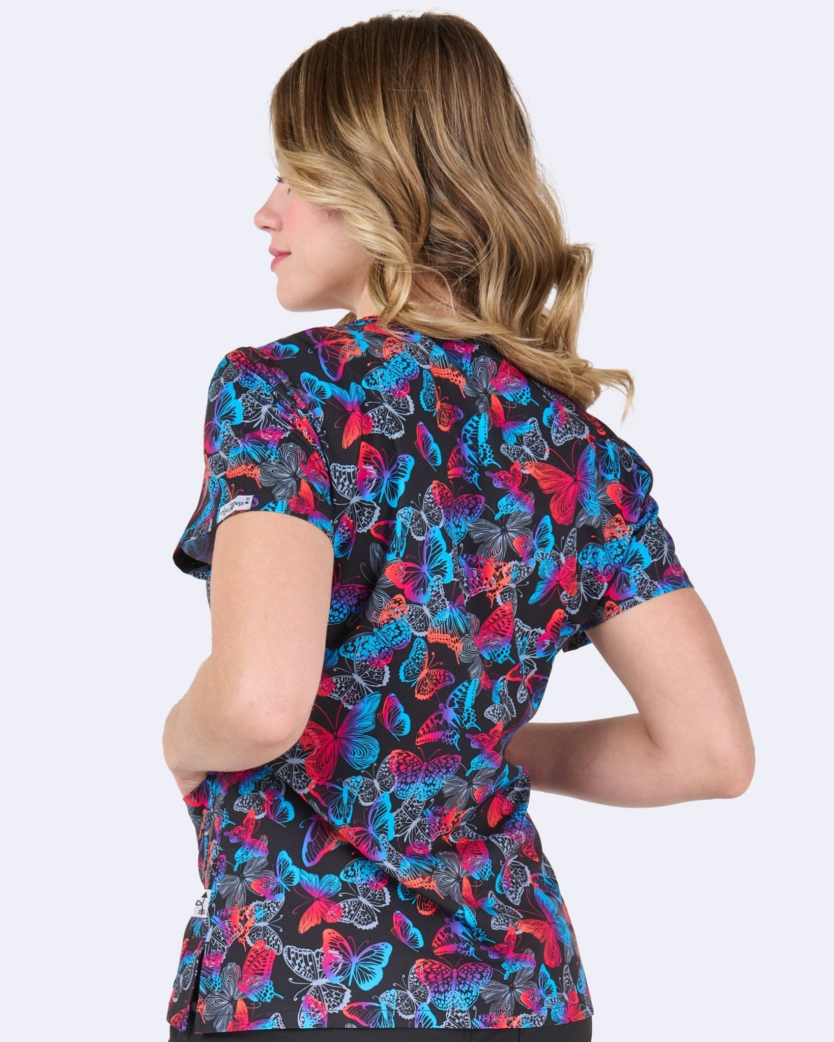 Butterfly Wings Zavate Print Scrub V Neck Top 1054 BYWG - Scrubs Select
