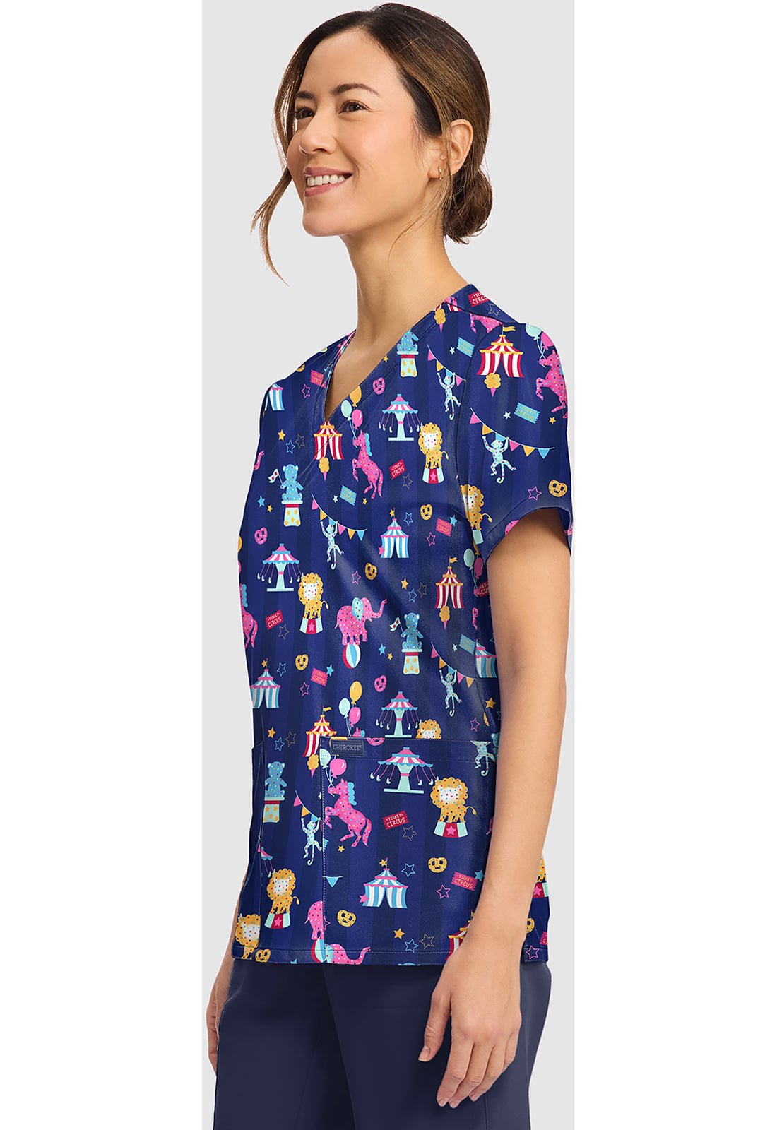 Carnival Party Cherokee Print V-Neck Scrub Top CK856 CNPY - Scrubs Select