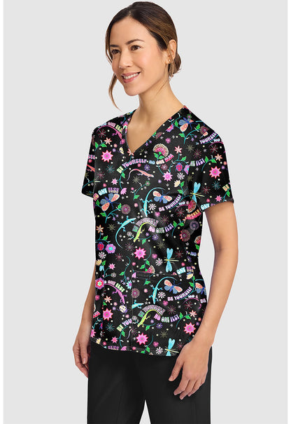 Celebrate You Cherokee Scrubs Print V Neck Top CK856 CEYU - Scrubs Select