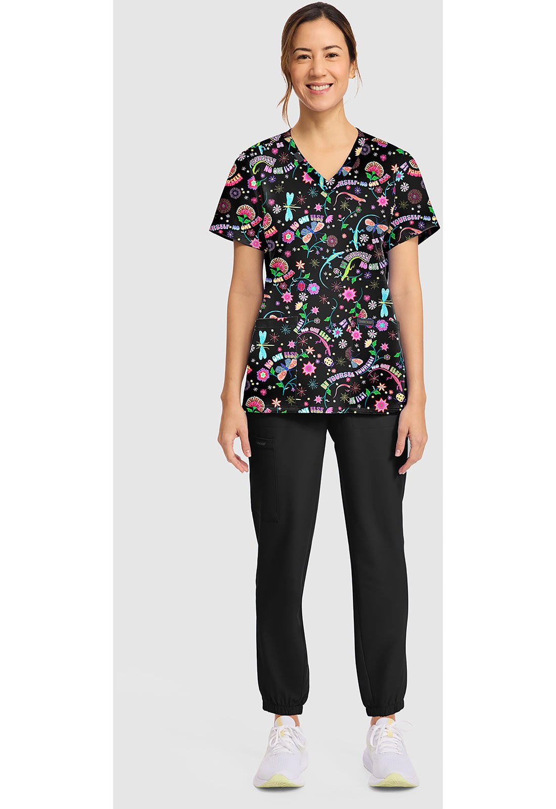 Celebrate You Cherokee Scrubs Print V Neck Top CK856 CEYU - Scrubs Select