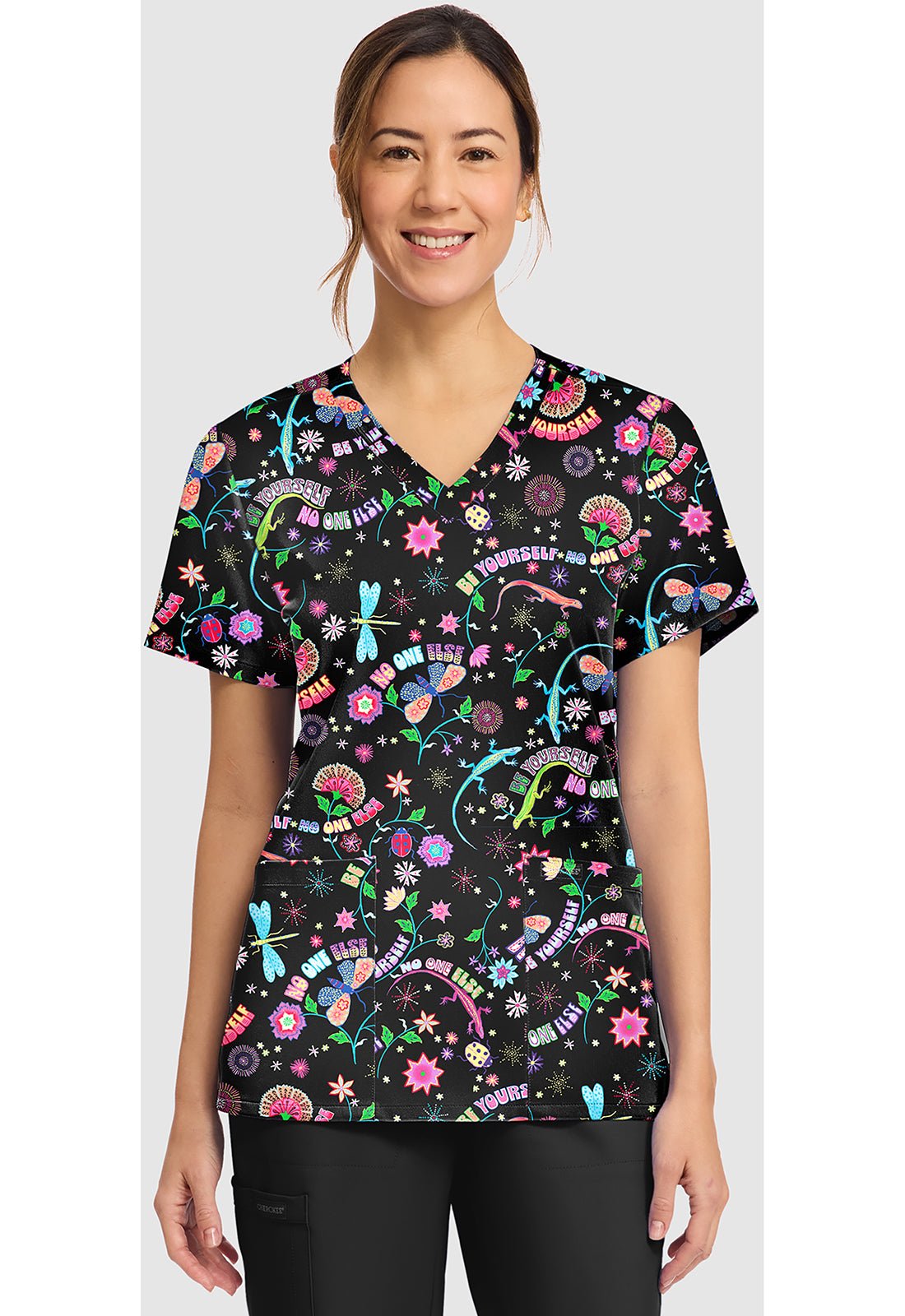 Celebrate You Cherokee Scrubs Print V Neck Top CK856 CEYU - Scrubs Select