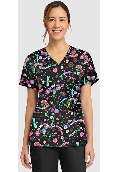 Celebrate You Cherokee Scrubs Print V Neck Top CK856 CEYU - Scrubs Select