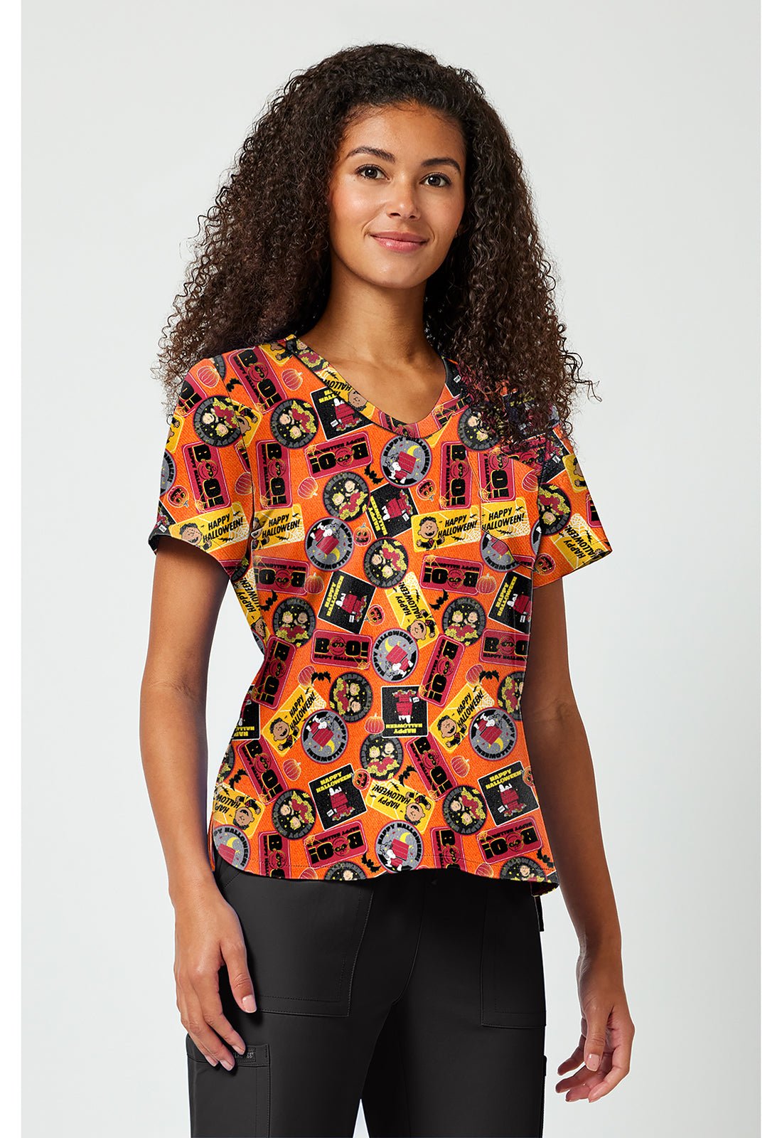Charlie Brown Tooniforms Licensed Peanuts Halloween V Neck Scrub Top TF797 PNXP - Scrubs Select