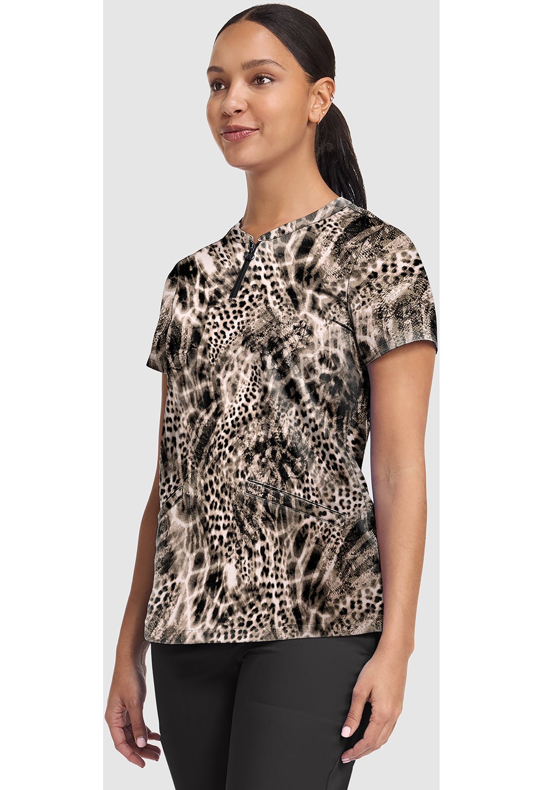 Cheetah Breeze Healing Hands Scrubs Ivy Print V Neck Top HH907 CHTB - Scrubs Select