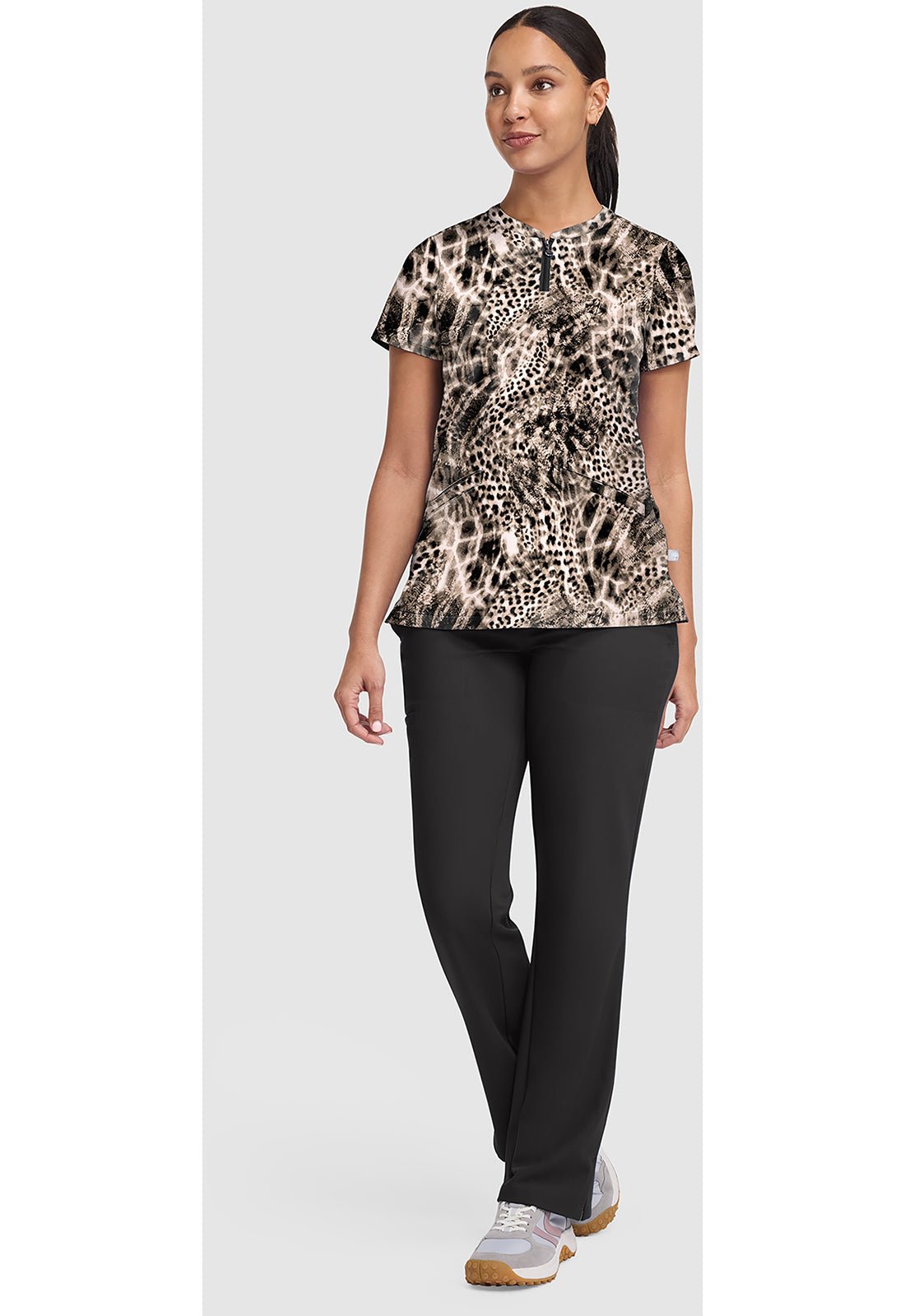 Cheetah Breeze Healing Hands Scrubs Ivy Print V Neck Top HH907 CHTB - Scrubs Select