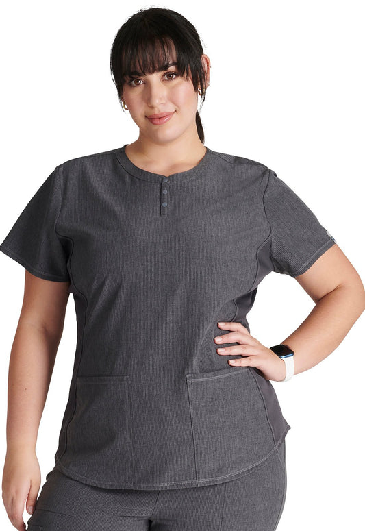 Cherokee BY Cherokee Scrub Snap Front Top CK749A in Black, Ciel, Heather Pewter, Navy, Royal - Scrubs Select