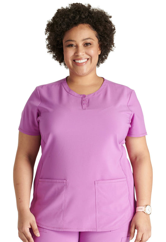 Cherokee BY Cherokee Scrub Snap Front Top CK749A in Caribbean, Violet, Mint, Wine - Scrubs Select