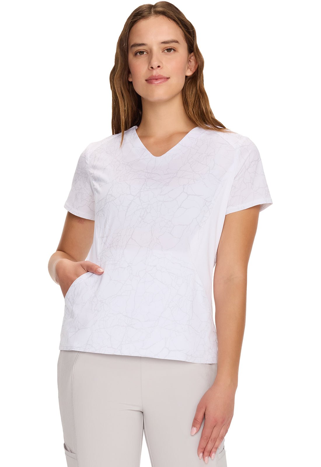 Cherokee Infinity GNR8 Scrubs Crackle V Neck Top IN625 CKWT - Scrubs Select