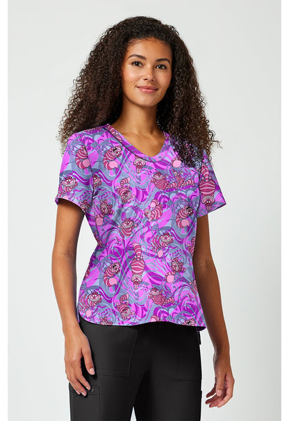 Cheshire Cat Tooniforms Licensed Disney Alice in Wonderland V Neck Scrub Top TF797 ALGG - Scrubs Select