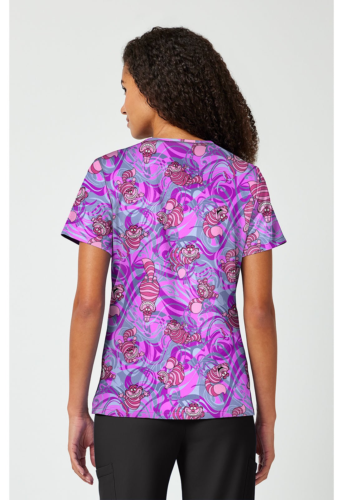Cheshire Cat Tooniforms Licensed Disney Alice in Wonderland V Neck Scrub Top TF797 ALGG - Scrubs Select