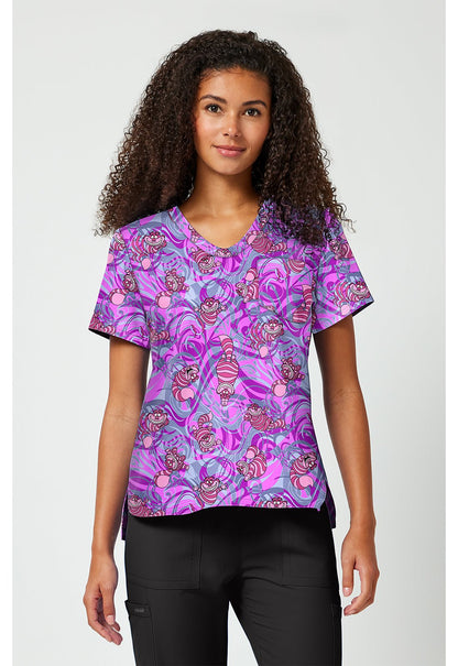 Cheshire Cat Tooniforms Licensed Disney Alice in Wonderland V Neck Scrub Top TF797 ALGG - Scrubs Select