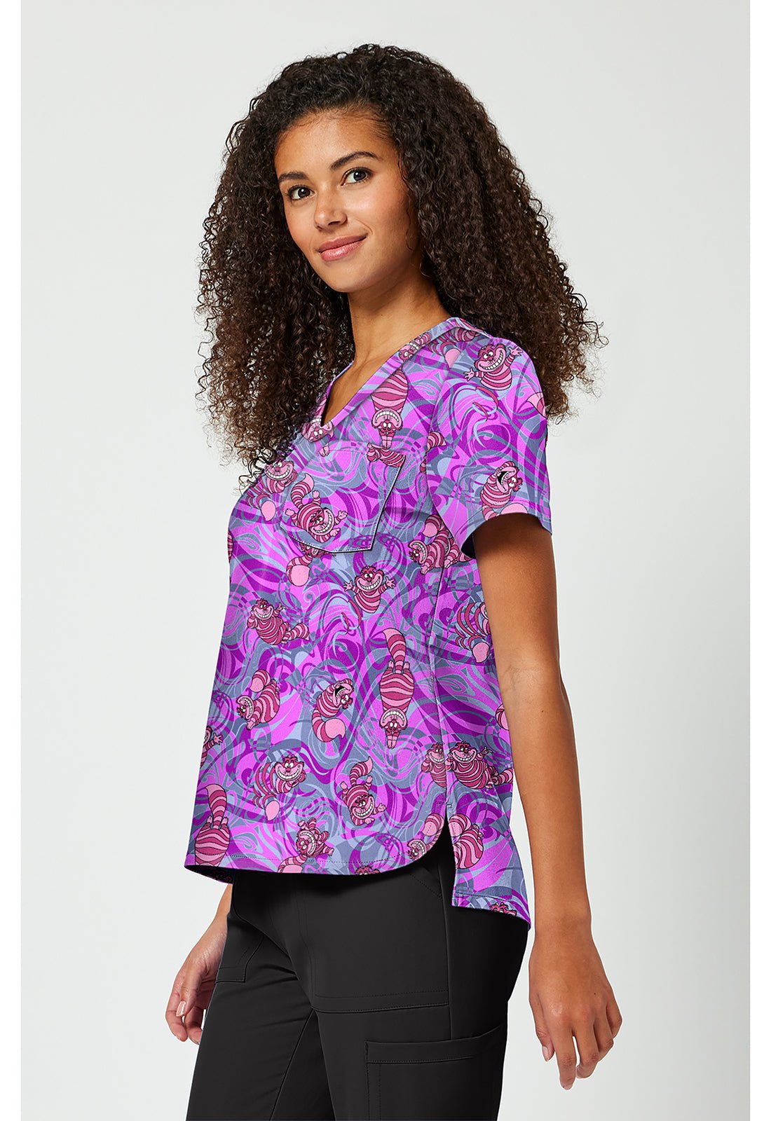 Cheshire Cat Tooniforms Licensed Disney Alice in Wonderland V Neck Scrub Top TF797 ALGG - Scrubs Select