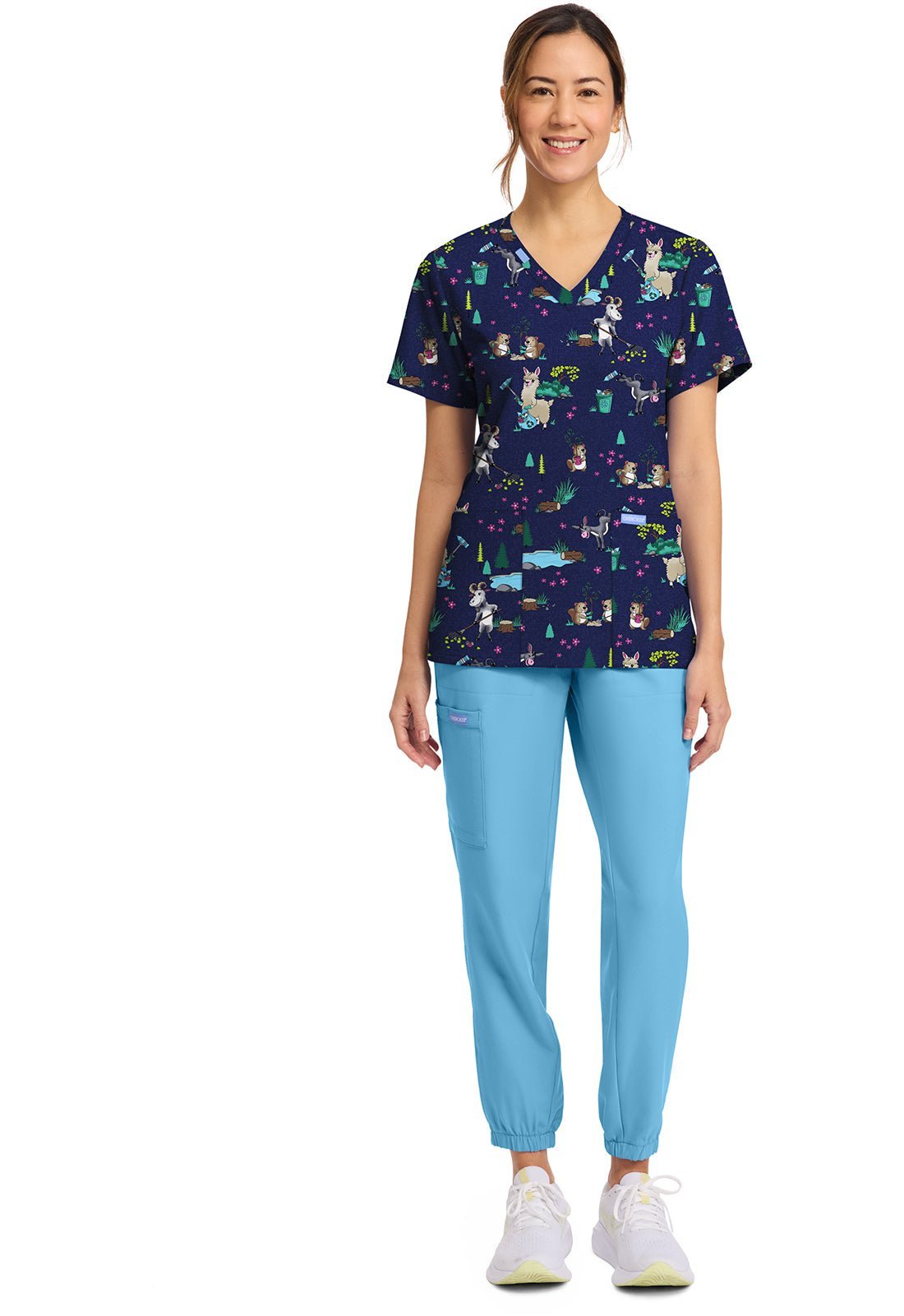 Clean Up Crew Cherokee Print V Neck Scrub Top CK856 CUCW - Scrubs Select