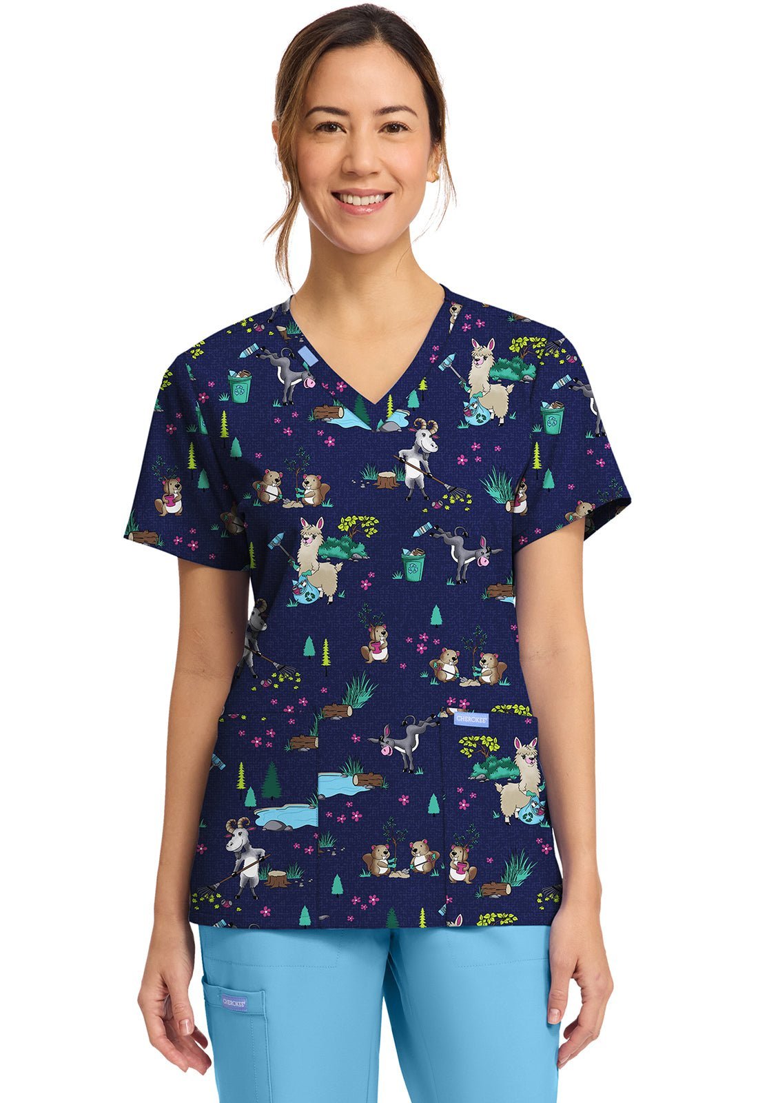 Clean Up Crew Cherokee Print V Neck Scrub Top CK856 CUCW - Scrubs Select