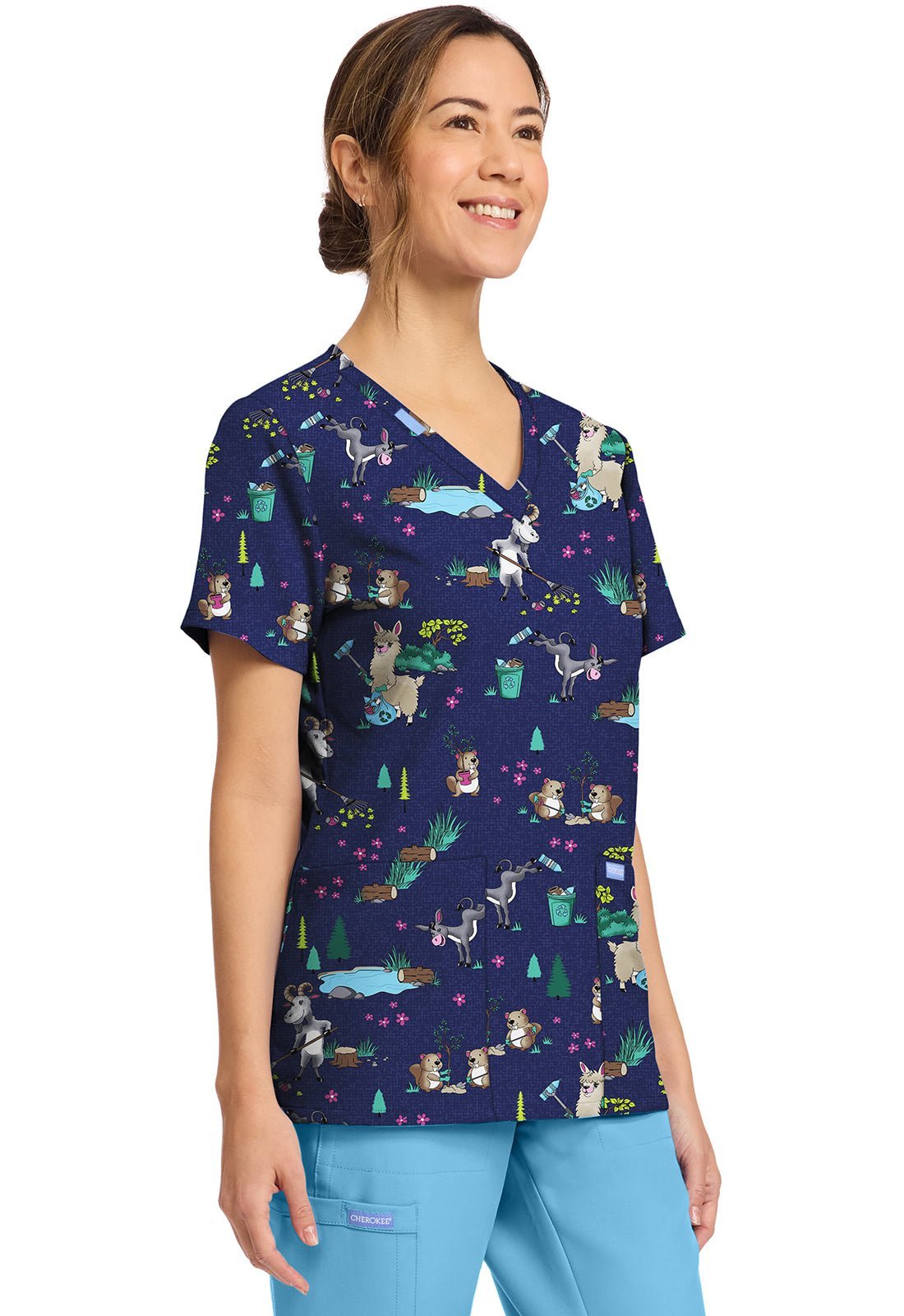 Clean Up Crew Cherokee Print V Neck Scrub Top CK856 CUCW - Scrubs Select