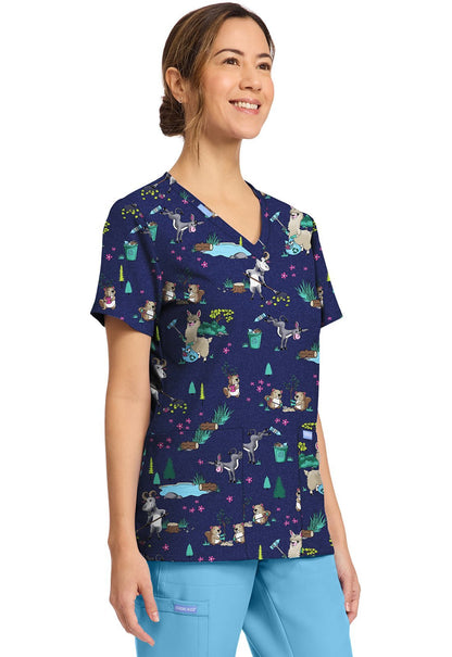 Clean Up Crew Cherokee Print V Neck Scrub Top CK856 CUCW - Scrubs Select