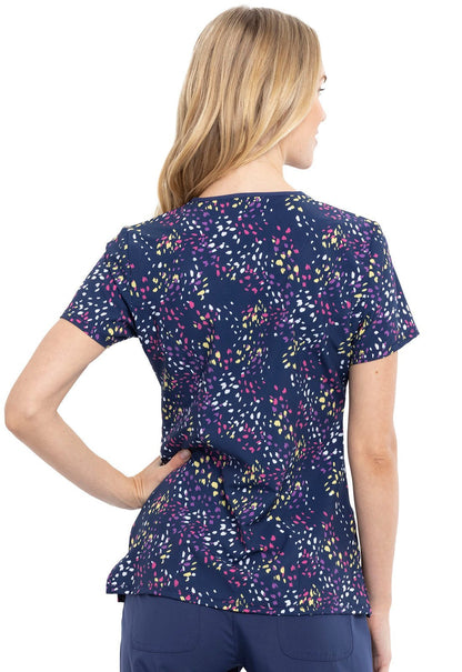 Colorful Confetti Cherokee Infinity Print Mock Wrap Scrub Top CK608 CFTT - Scrubs Select