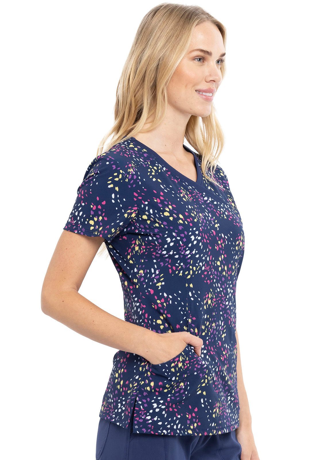 Colorful Confetti Cherokee Infinity Print Mock Wrap Scrub Top CK608 CFTT - Scrubs Select